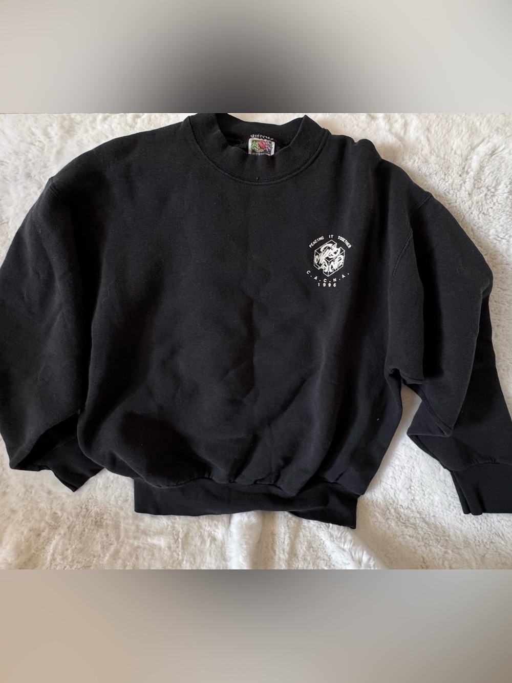 Fruit of the Loom Black Crewneck Sweatshirt with Small White Logo
